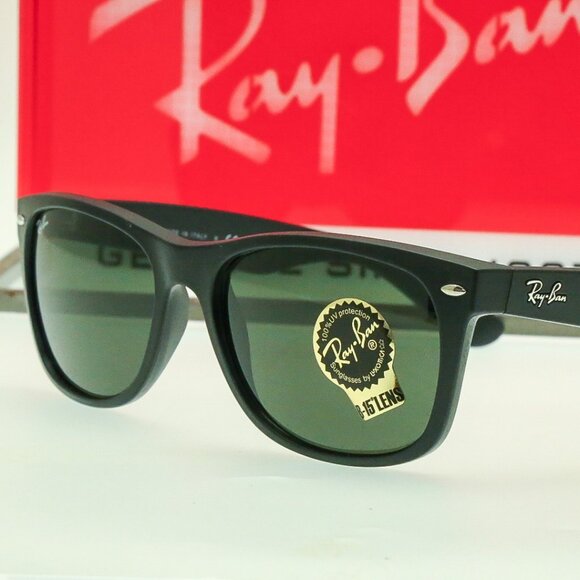 Authentic Ray-Ban RB 2132 622 -58 New Wayfarer Black Rubber-Crystal Green Lenses - Picture 1 of 6